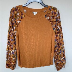 Love, Fire Mustard Yellow Top with Floral Print Long Sleeves